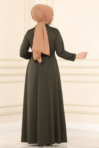 moda selvim Cep Detaylı Mira Ferace 1650SH396 Haki - Thumbnail