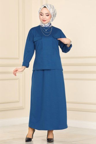 moda selvim Cep Detaylı Mira Takım 1519UKB139 İndigo - Thumbnail
