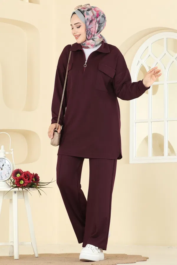 Modaselvim Kombin Cep Detaylı Modal Takım 2739AYD574 Bordo