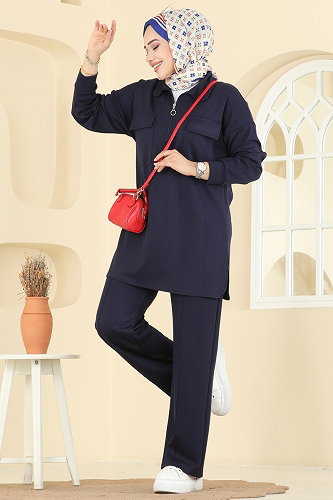 moda selvim Cep Detaylı Modal Takım 2739AYD574 Laci - Thumbnail