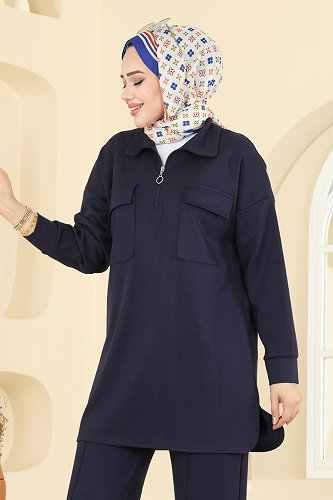 moda selvim Cep Detaylı Modal Takım 2739AYD574 Laci - Thumbnail