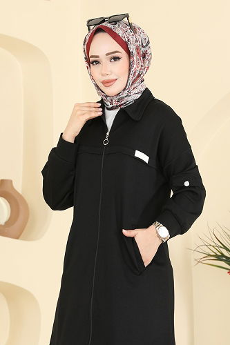 moda selvim Cep Detaylı Modal Takım 2741AYD574 Siyah - Thumbnail