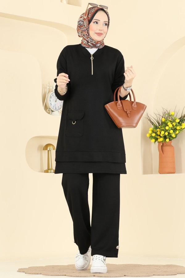 Modaselvim Kombin Cep Detaylı Modal Takım 2794AYD574 Siyah