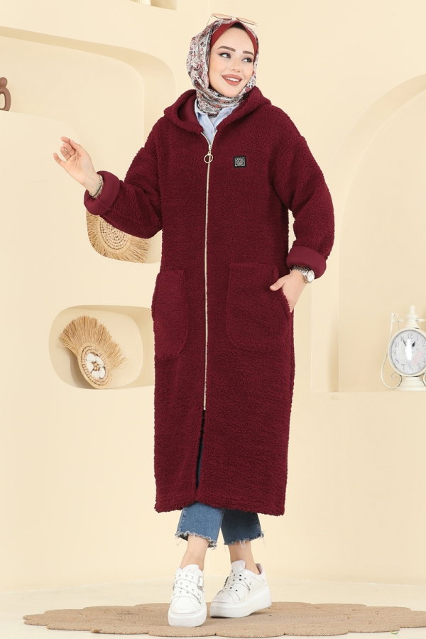 Modaselvim Hırka/Yelek Cep Detaylı Peluş Hırka 2147LYD1165 Bordo