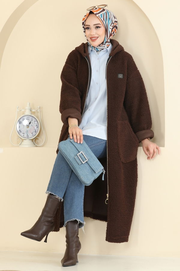 Modaselvim Hırka/Yelek Cep Detaylı Peluş Hırka 2147LYD1165 Kahve