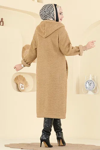 moda selvim Cep Detaylı Peluş Hırka 2147LYD1165 Vizyon - Thumbnail