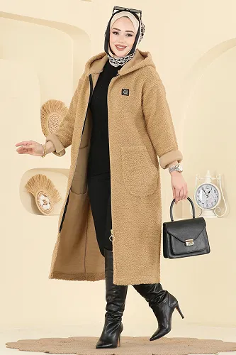 moda selvim Cep Detaylı Peluş Hırka 2147LYD1165 Vizyon - Thumbnail