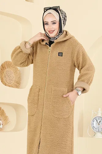 moda selvim Cep Detaylı Peluş Hırka 2147LYD1165 Vizyon - Thumbnail