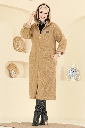 moda selvim Cep Detaylı Peluş Hırka 2147LYD1165 Vizyon - Thumbnail