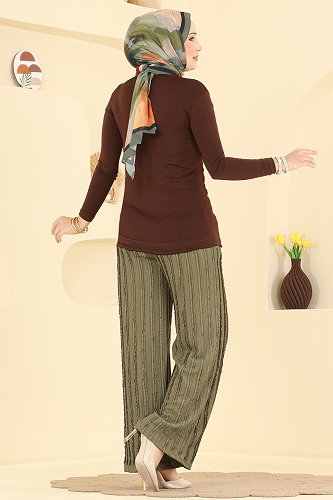 moda selvim Cep Detaylı Rahat Pantolon 154NZRK1200 Haki - Thumbnail
