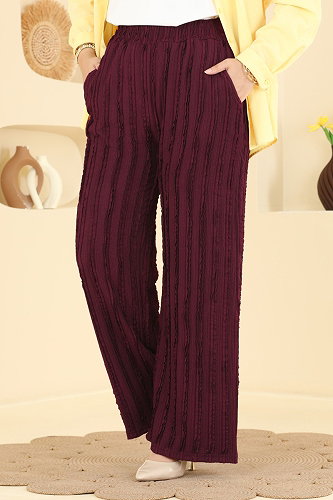 moda selvim Cep Detaylı Rahat Pantolon 154NZRK1200 Mürdüm - Thumbnail