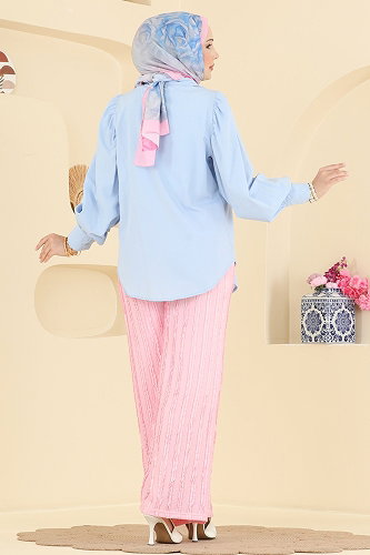 moda selvim Cep Detaylı Rahat Pantolon 154NZRK1200 Pembe - Thumbnail
