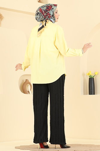 moda selvim Cep Detaylı Rahat Pantolon 154NZRK1200 Siyah - Thumbnail