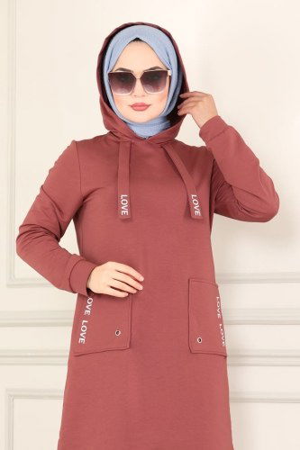 moda selvim Cep Detaylı Rahat Spor Takım PL8059 Gül Kurusu - Thumbnail