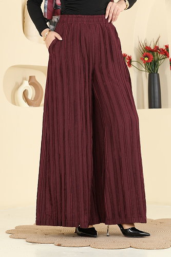 moda selvim Cep Detaylı Salaş Pantolon 0654ERK1158 Bordo - Thumbnail
