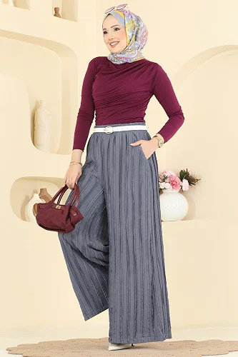 moda selvim Cep Detaylı Salaş Pantolon 0654ERK1158 Gri - Thumbnail