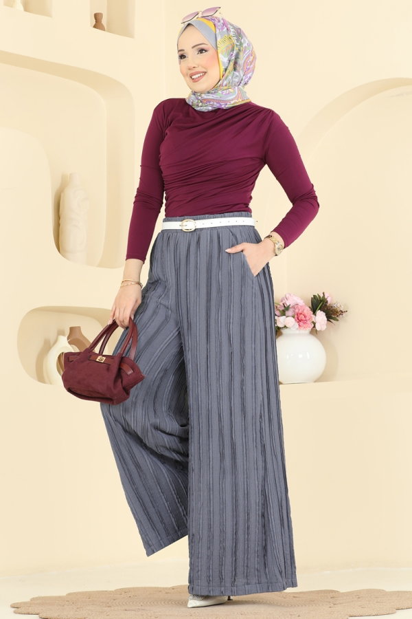 Modaselvim Pantolon Cep Detaylı Salaş Pantolon 0654ERK1158 Gri