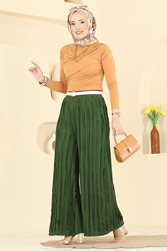 moda selvim Cep Detaylı Salaş Pantolon 0654ERK1158 Haki - Thumbnail