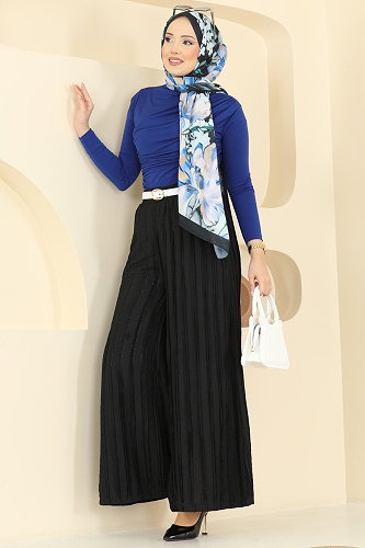 moda selvim Cep Detaylı Salaş Pantolon 0654ERK1158 Siyah - Thumbnail