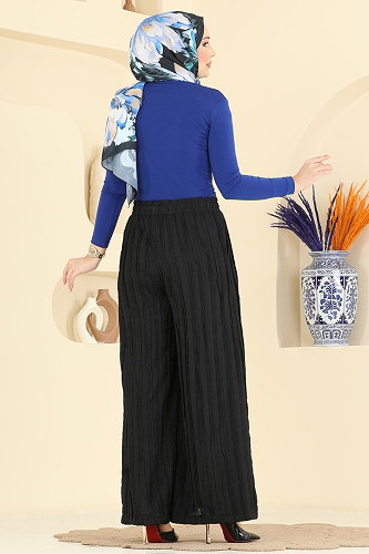 moda selvim Cep Detaylı Salaş Pantolon 0654ERK1158 Siyah - Thumbnail