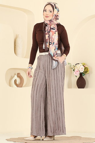 moda selvim Cep Detaylı Salaş Pantolon 0654ERK1158 Vizyon - Thumbnail