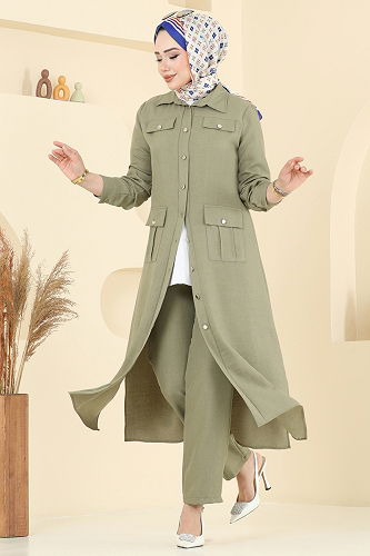 moda selvim Cep Detaylı Sofia Takım 23026UKB139 Çağla - Thumbnail