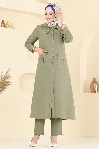 moda selvim Cep Detaylı Sofia Takım 23026UKB139 Çağla - Thumbnail