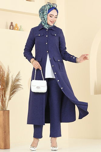 moda selvim Cep Detaylı Sofia Takım 23026UKB139 Laci - Thumbnail