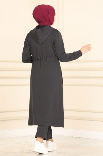 moda selvim Cep Detaylı Spor Takım 218NZR779 Antrasit - Thumbnail