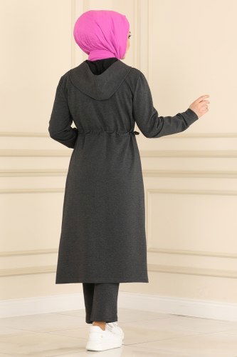 moda selvim Cep Detaylı Spor Takım 218NZR779 Füme - Thumbnail
