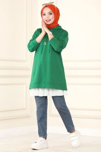 moda selvim Cep Detaylı Spor Tunik 0155UZ662 Benetton Yeşili - Thumbnail