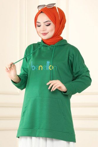 moda selvim Cep Detaylı Spor Tunik 0155UZ662 Benetton Yeşili - Thumbnail