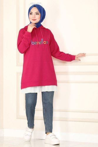 moda selvim Cep Detaylı Spor Tunik 0155UZ662 Fuşya - Thumbnail