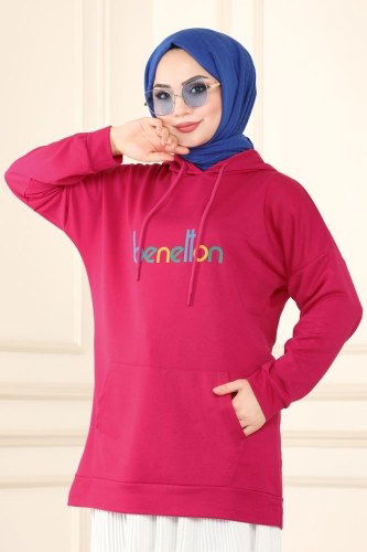 moda selvim Cep Detaylı Spor Tunik 0155UZ662 Fuşya - Thumbnail