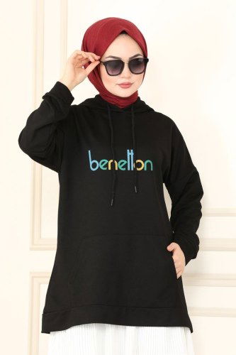 moda selvim Cep Detaylı Spor Tunik 0155UZ662 Siyah - Thumbnail
