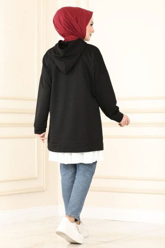moda selvim Cep Detaylı Spor Tunik 0155UZ662 Siyah - Thumbnail