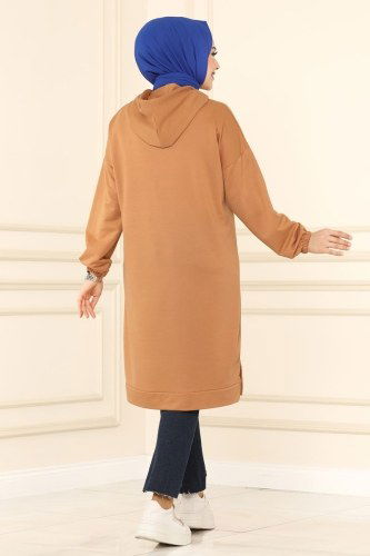 moda selvim Cep Detaylı Spor Tunik 0161UZ662 Latte - Thumbnail