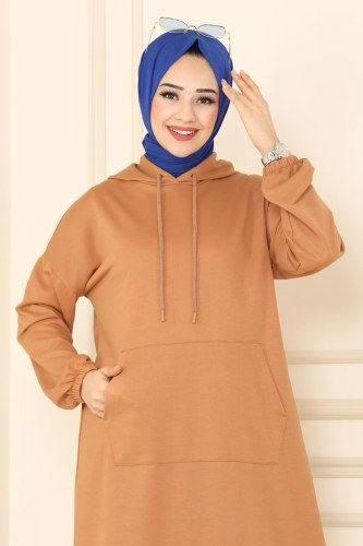 moda selvim Cep Detaylı Spor Tunik 0161UZ662 Latte - Thumbnail