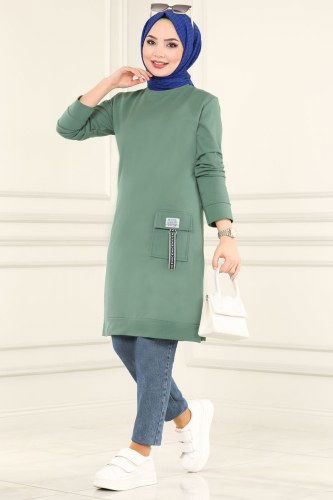 moda selvim Cep Detaylı Spor Tunik 9992AYD574 Mint - Thumbnail