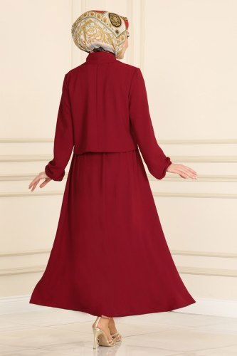 moda selvim Cep Detaylı Tesettür Takım 8057MU795 Bordo - Thumbnail
