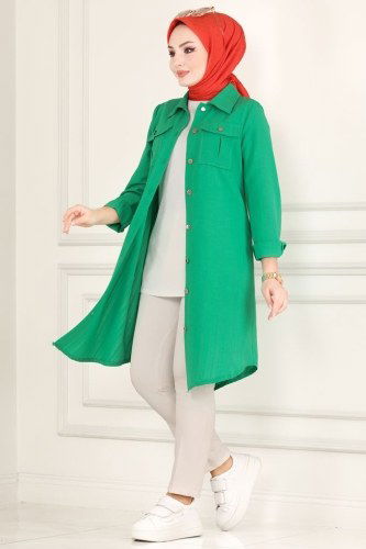 moda selvim Cep Detaylı Tesettür Tunik 4010RMZ787 Benetton Yeşili - Thumbnail
