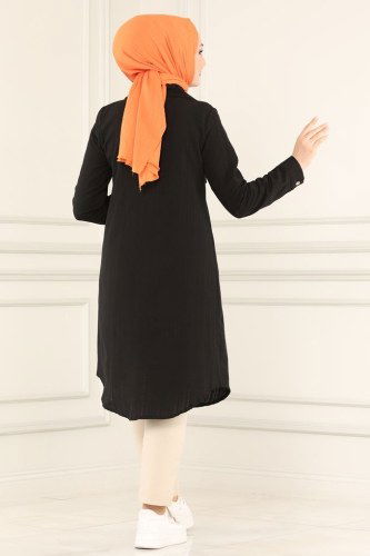 moda selvim Cep Detaylı Tesettür Tunik 4010RMZ787 Siyah - Thumbnail
