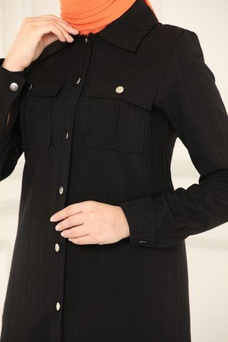 moda selvim Cep Detaylı Tesettür Tunik 4010RMZ787 Siyah - Thumbnail