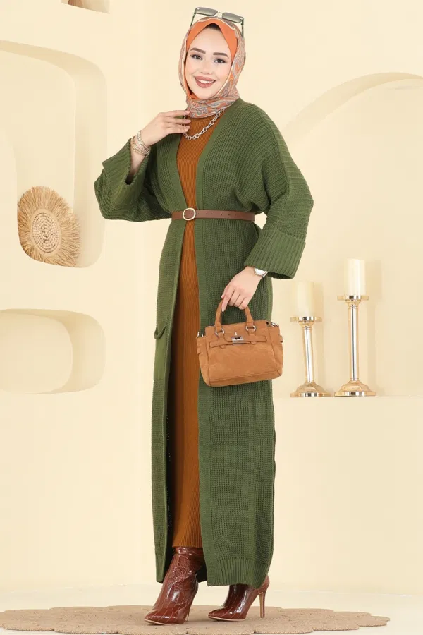 Modaselvim Hırka/Yelek Cep Detaylı Triko Hırka 2766AYD574 Haki