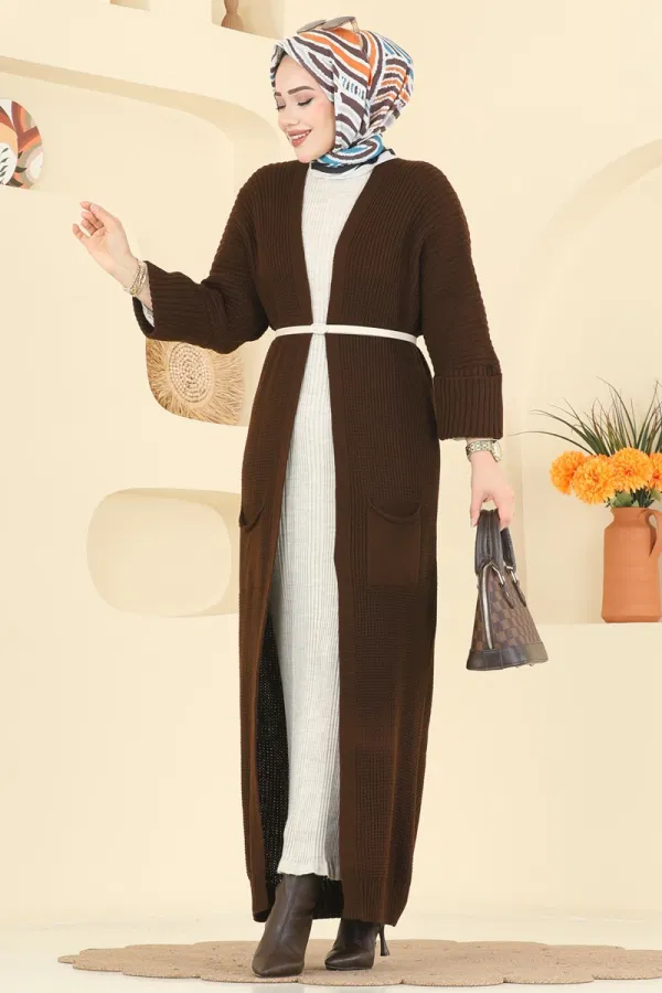 Modaselvim Hırka/Yelek Cep Detaylı Triko Hırka 2766AYD574 Kahve