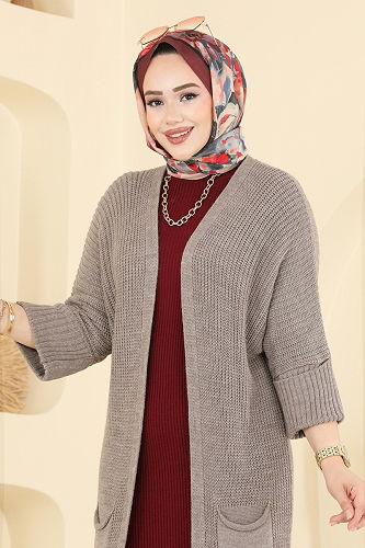 moda selvim Cep Detaylı Triko Hırka 2766AYD574 Koyu Vizyon - Thumbnail