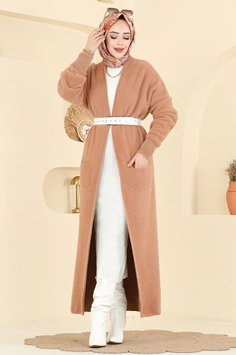 moda selvim Cep Detaylı Triko Hırka 8082KLB1050 Latte - Thumbnail