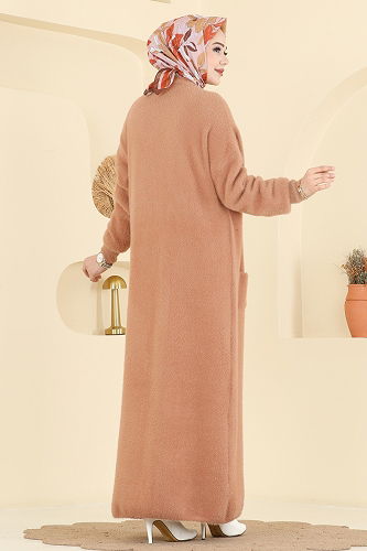 moda selvim Cep Detaylı Triko Hırka 8082KLB1050 Latte - Thumbnail