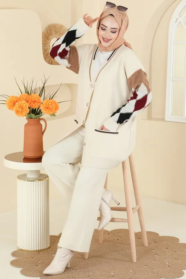 Modaselvim Kombin Cep Detaylı Triko Takım 01318MT581 Taş