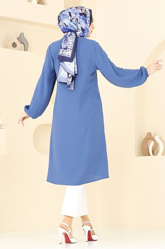 moda selvim Cep Detaylı Tunik Kap 1250BM387 İndigo - Thumbnail